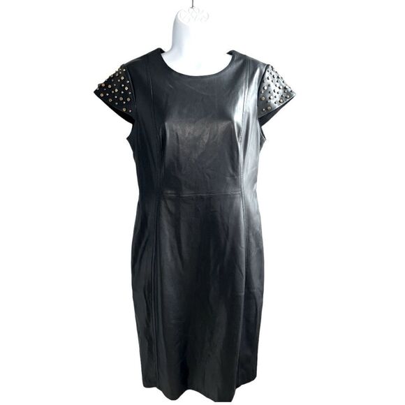 CALVIN KLEIN Studded Faux-Leather Sheath Dress Size 8 - Picture 1 of 12